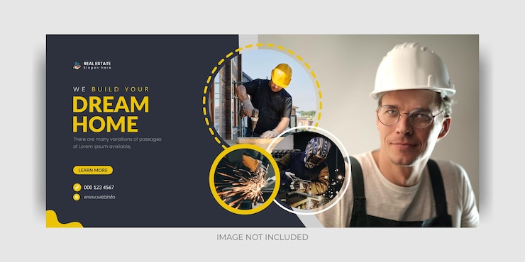 Riparazione o costruzione della casa tuttofare Copertina della timeline di Facebook e modello di banner web premium vector