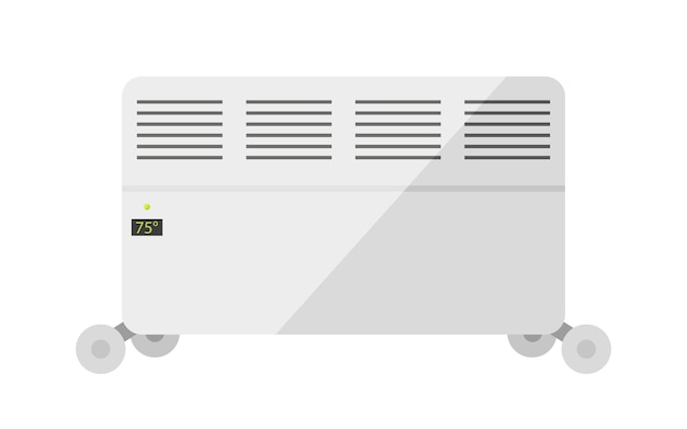 Riscaldatore elettrico riscaldamento domestico su ruote bianco piatto Elettrodomestici controllo temperatura ambiente riscaldamento ad aria elettrico automatico sistema casa intelligente monitoraggio del comfort climatico camera isolata su bianco