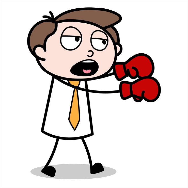Vettore risorsa del personaggio dei cartoni animati di giovane uomo d'affari che indossa guanti da boxe