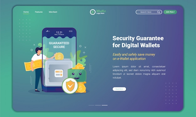 Risparmia con garanzie sicure sul portafoglio digitale sul modello della pagina di destinazione