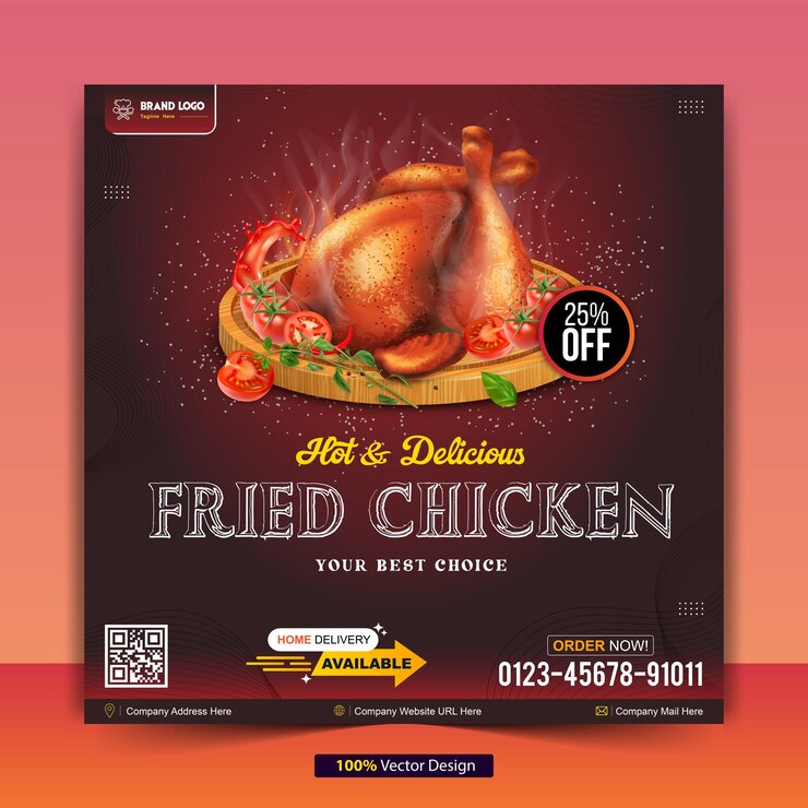 Ristorante cibo pollo fritto facebook post social media banner design template vector EPS