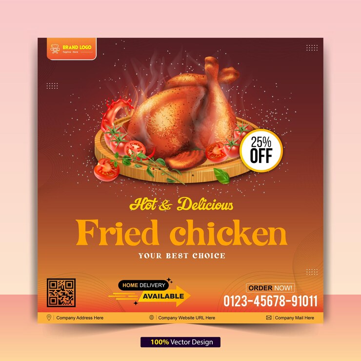 Ristorante cibo pollo fritto facebook post social media banner design template vector EPS