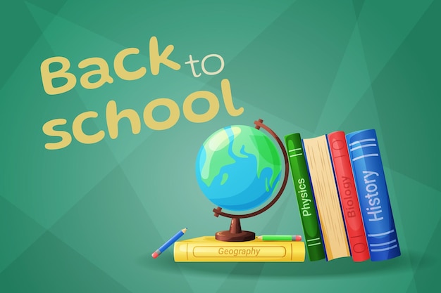 ritorno a scuola Disegno di sfondo con elementi di accessori educativi Illustrazione vettoriale
