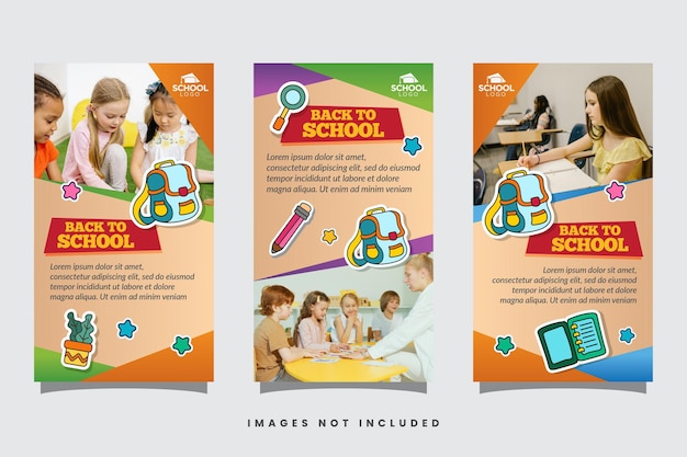 ritorno a scuola Storie sui social media Modelli Illustrazione