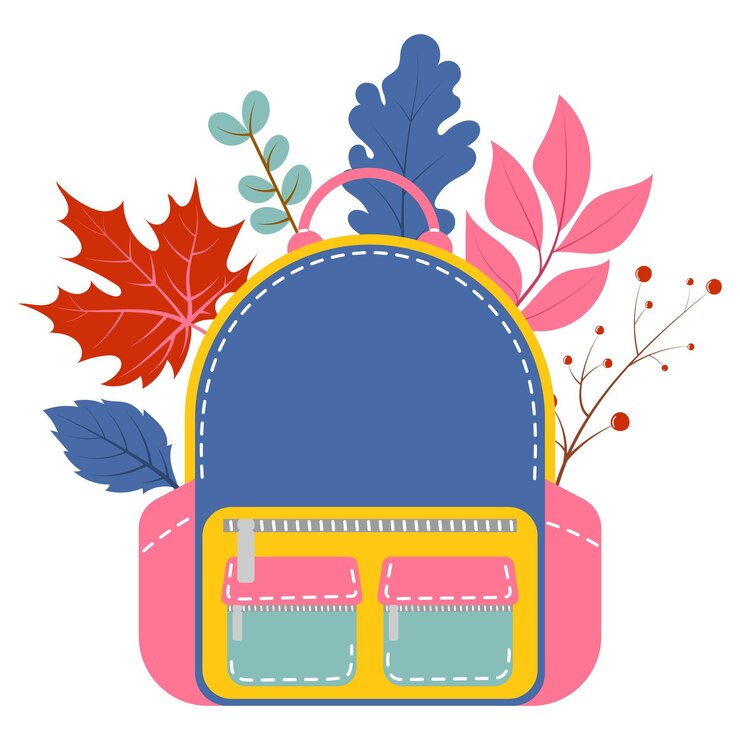 Vettore ritorno a scuola zaino elemento con foglie design vettoriale stagione autunnale