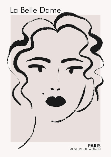Ritratti vettoriali line-art. Pittura delle donne dell'annata. Poster di disegno a inchiostro. Ritratto di volto, contemporaneo