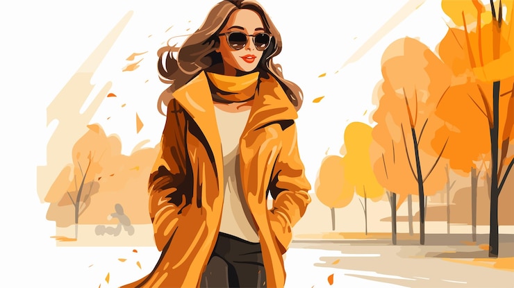 Vettore ritratto all'aperto di una donna elegante in abito d'autunno