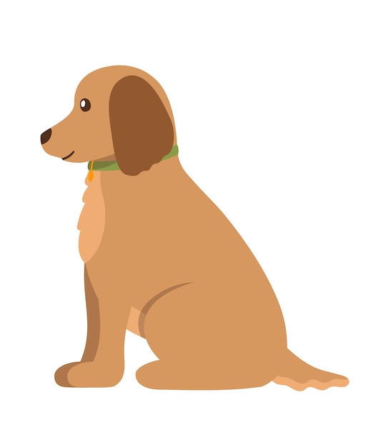 Ritratto del cane marrone riccio con l'animale domestico dell'orecchio scuro nell'illustrazione piana di vettore del collare verde
