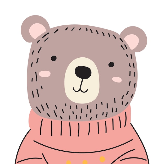 Ritratto del personaggio dell'orso in vettore isolato in stile piatto