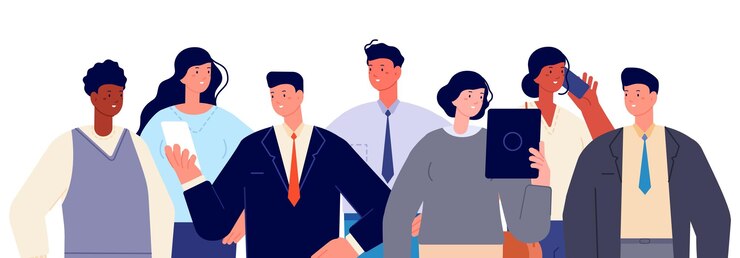 Vettore ritratto del team aziendale persone insieme donne membri aziendali cartoon lavoro ragazzo imprenditore o dipendente ufficio gruppo concetto di vettore assoluto