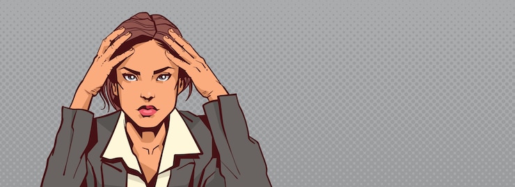 Vettore ritratto della donna triste della tenuta della tenuta della donna di affari stressed horizontal copyspace