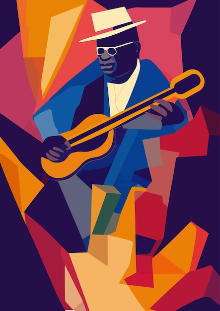 Ritratto di musicista bluesman illustrazione astratta