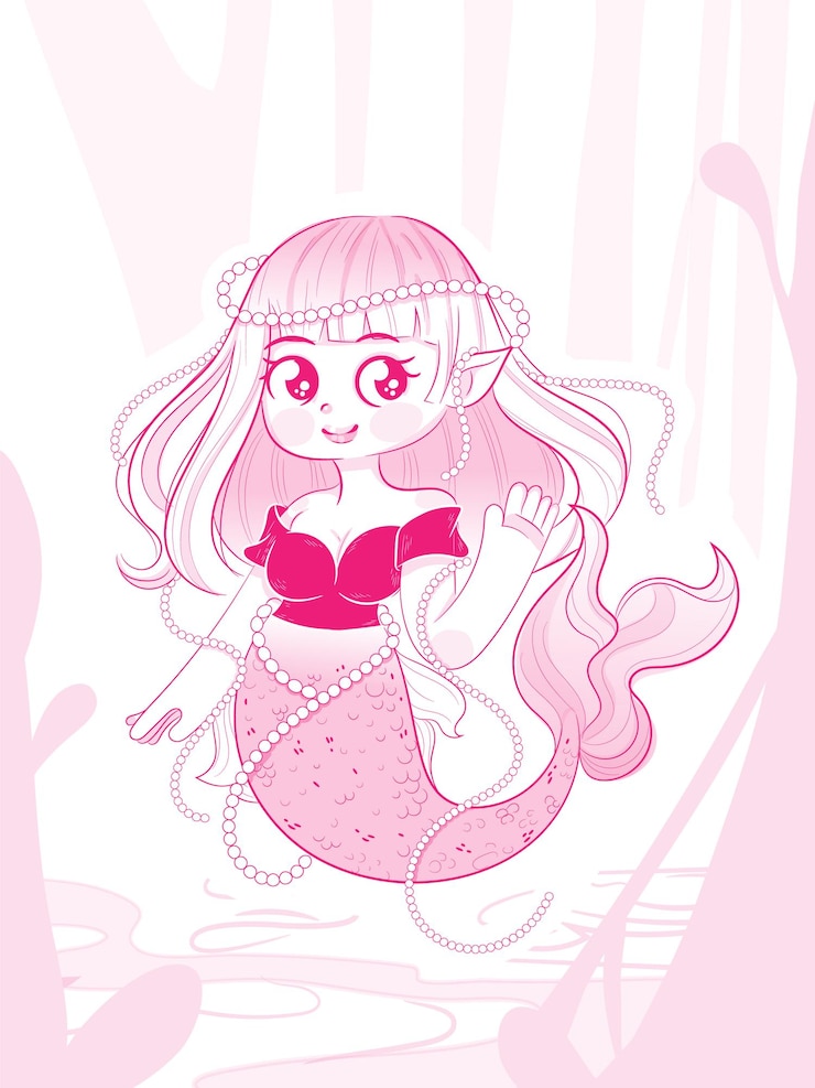 Ritratto di sirena rosa disegnato a mano