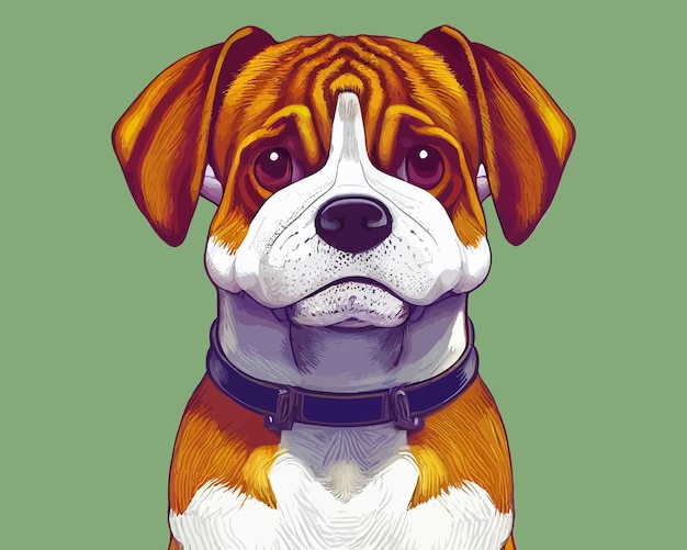 Ritratto di un bulldog francese in un collare su sfondo verde