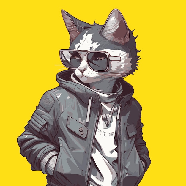 Ritratto di un gatto in giacca e occhiali da sole Illustrazione vettoriale