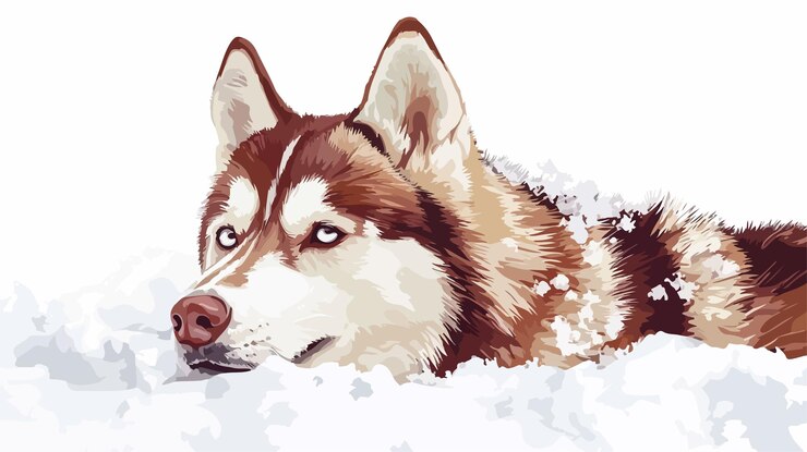 Vettore ritratto di un husky maestoso nella neve