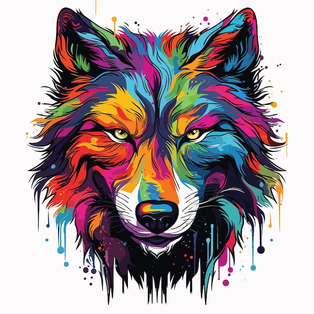 Ritratto di un lupo in stile pop art vettoriale. Illustrazione artistica di animali selvatici. Modello per maglietta, adesivo, ecc.