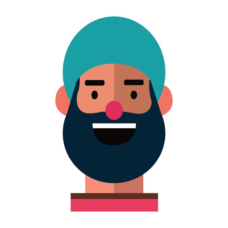 Vettore ritratto di un uomo sikh. la testa di un ragazzo con la barba in turbante. faccia illustrazione piatta vettoriale.
