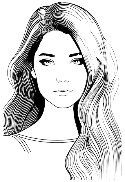 Ritratto di una bella ragazza Disegno in linea Disegno digitale Disegno a mano Vettore Illustrazione