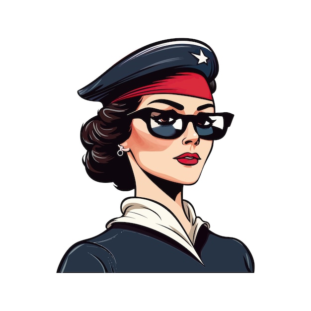 Ritratto di una donna con gli occhiali in stile retro Illustrazione vettoriale di cartoni animati