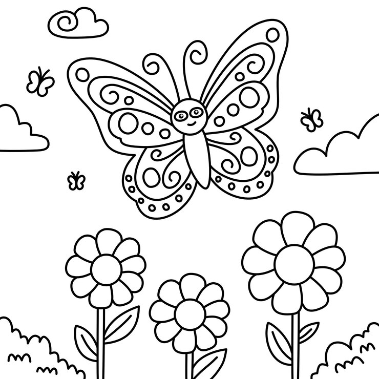 Ritratto di una farfalla che vola sopra diversi fiori in un giardino