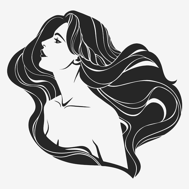 Ritratto di una ragazza con i capelli lunghi di profilo