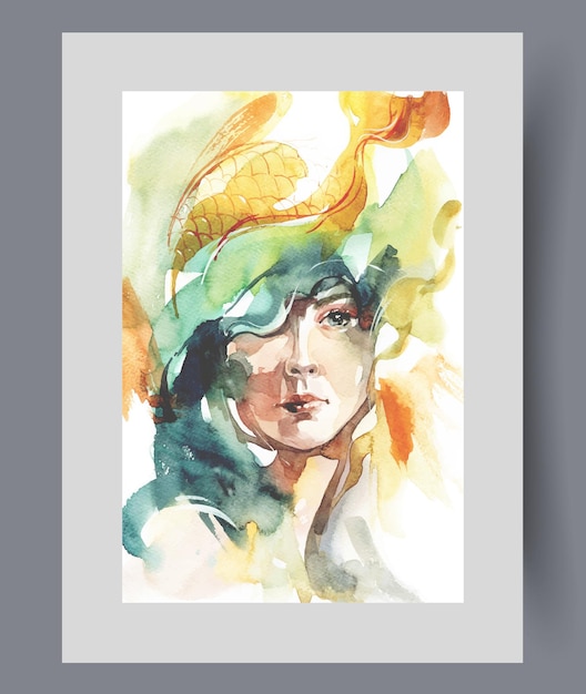 Ritratto di una signora o di una donna con brillanti tratti di vernice intorno alla faccia su arte a parete opere d'arte ad acquerello