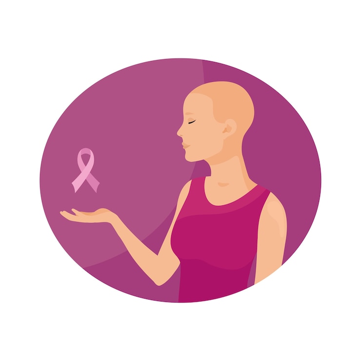 Vettore ritratto vettoriale di una donna che tiene il nastro rosa per la consapevolezza del cancro al seno