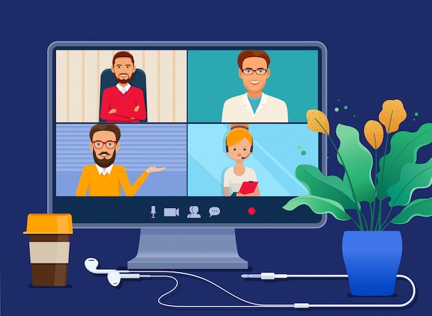 Riunione virtuale collettiva sullo schermo di un computer