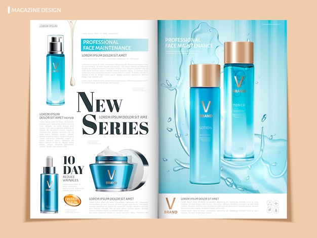 rivista o catalogo di cosmetici di colore azzurro per usi commerciali