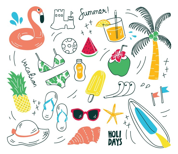 Vettore roba da spiaggia in stile doodle illustrazione vettoriale