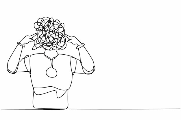Robot a disegno a linea singola con scarabocchi rotondi invece di coprire le orecchie con le dita