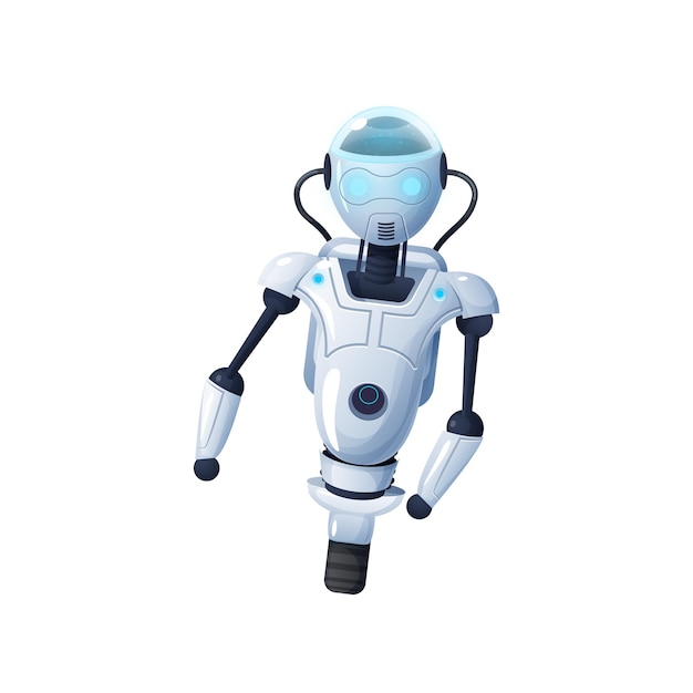 Robot a ruota singola assistente di casa futura aiutante isolato carattere futuristico Vector bambini moderni giocattolo automazione robotica umanoide Intelligenza artificiale cyborg elettronica macchina robotica digitale