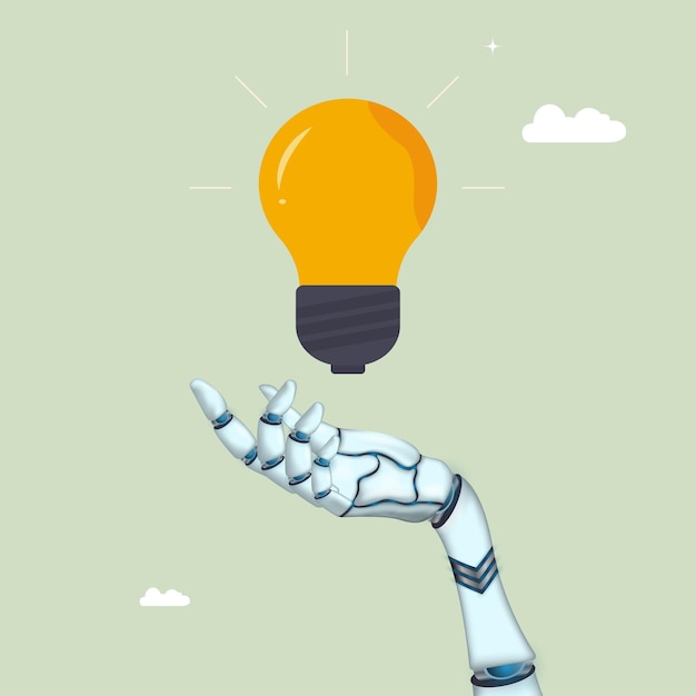 Robot alza la mano e dà un'idea ai chat bot chatbot che risponde a problemi che risolve il concetto di vettore piatto