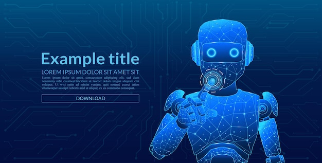 Robot assistente futuristico poligonale blu tecnologico AI robot digitale che fa clic