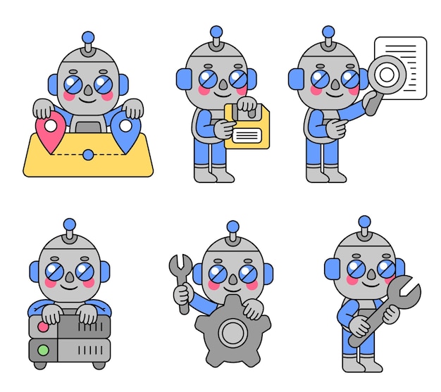 Robot carino e colorato che fa azioni essenziali