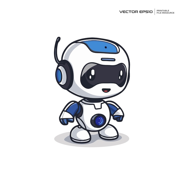 Vettore robot carino personaggio futuristico mascotte logo design illustrazione eps 10
