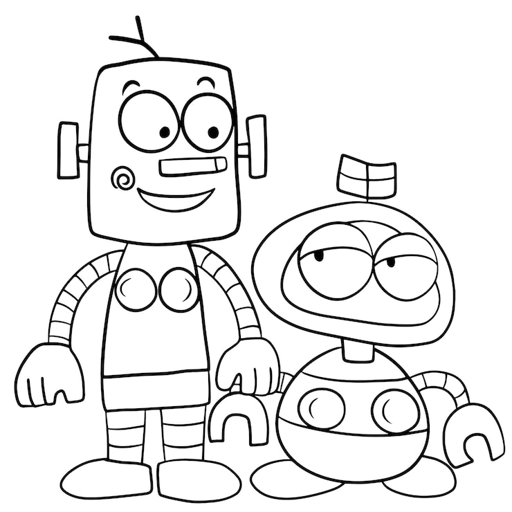 robot cartoon doodle kawaii anime pagina da colorare carino illustrazione disegno personaggio chibi manga