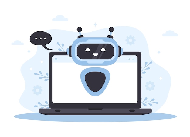 Robot chatbot sullo schermo del portatile