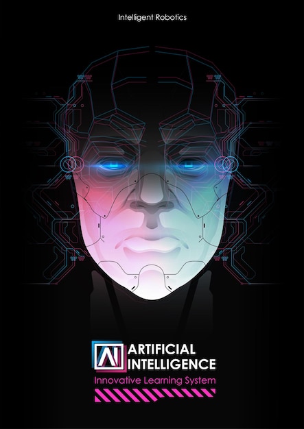 Robot con intelligenza artificiale che lavora con interfaccia virtuale.
