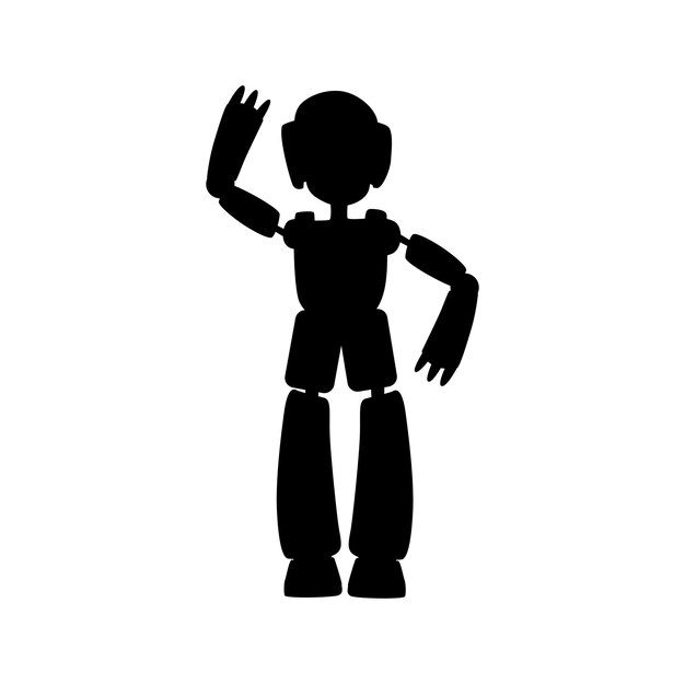 Robot con mano fino a casa riparazione macchina scifi bianco androide isolato nero silhouette icona vettore intelligenza artificiale macchina droide moderne tecnologie carattere elettronico futuro aiutante