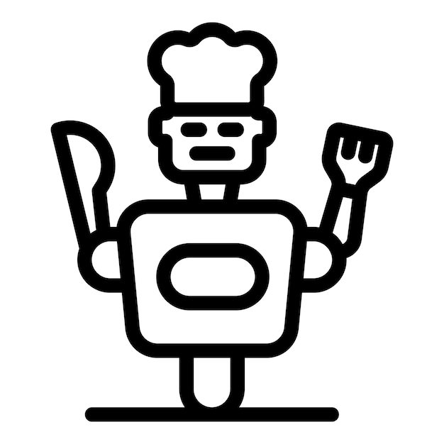 Robot cuoco con forchetta e coltello icona di automazione della cucina
