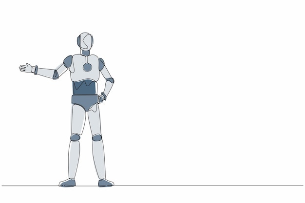 Robot di disegno continuo di una linea che mostra qualcosa o presenta una grafica vettoriale di progettazione del progetto