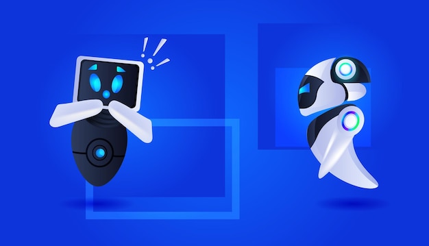 robot frustrati cyborg con punti esclamativi aiutano il servizio di supporto FAQ problema concetto di tecnologia di intelligenza artificiale illustrazione vettoriale orizzontale