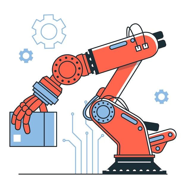Robotic arm in action concept illustration