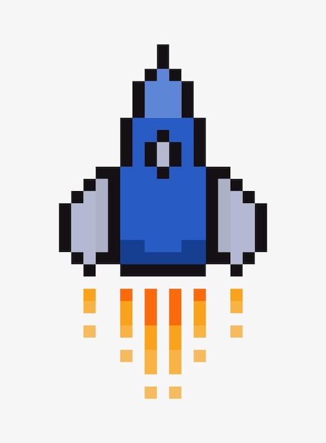 rocket pixel art icon vector illustration