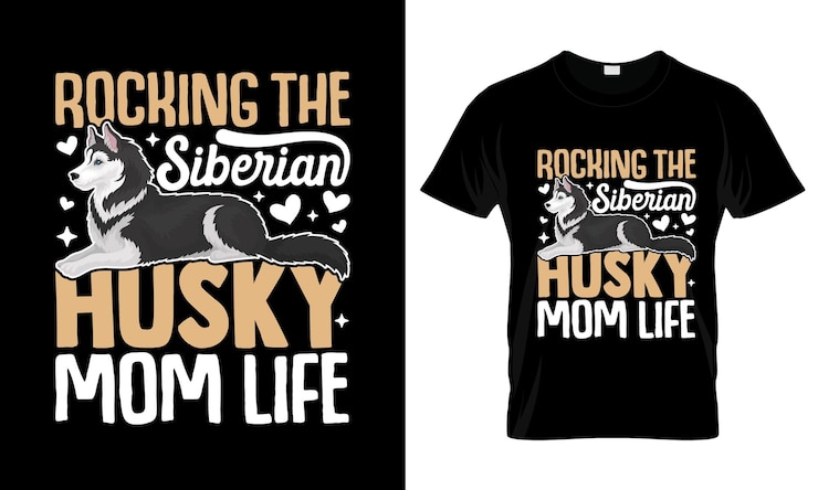 Vettore rocking the siberian husky mom life tshirt grafica colorata design della maglietta siberian husky