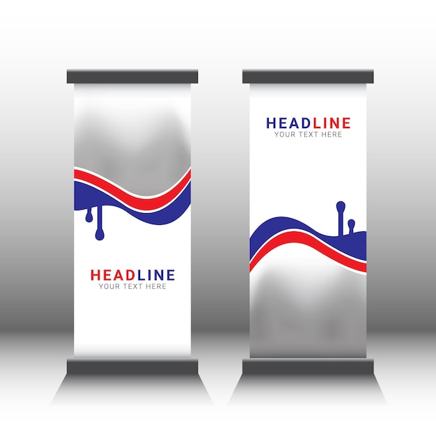Roll up banner design con rosso e blu