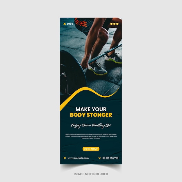 Roll up banner per banner web business palestra e fitness e modello di post sui social media