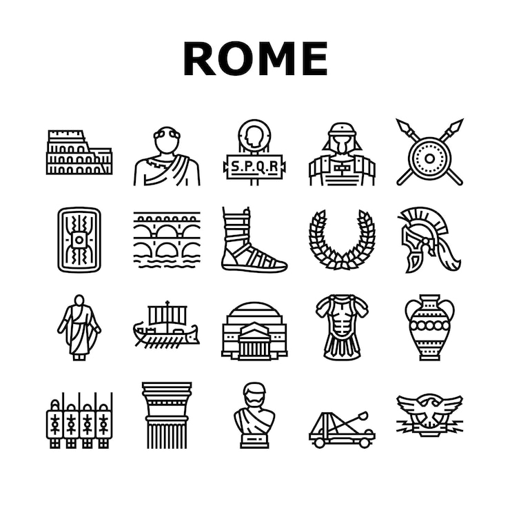 Vettore roma antica storia antica icone set vettore
